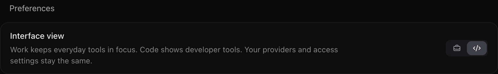 Choose Work or Code view for your task